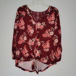 No Boundaries, XL, red shirt with floral print